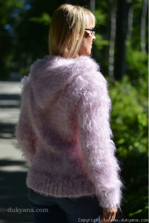 Hand knit mohair cardigan soft and fuzzy hoody cropped jumper in